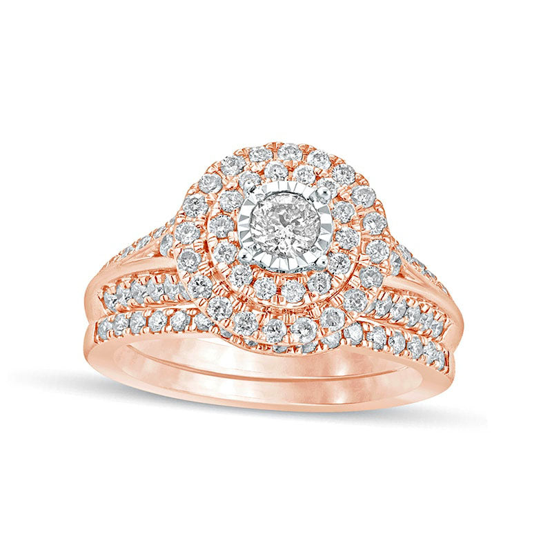 Image of ID 1 10 CT TW Natural Diamond Double Frame Bridal Engagement Ring Set in Solid 10K Rose Gold