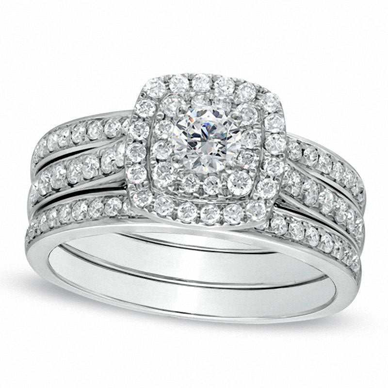 Image of ID 1 10 CT TW Natural Diamond Double Frame Bridal Engagement Ring Set in Solid 10K White Gold