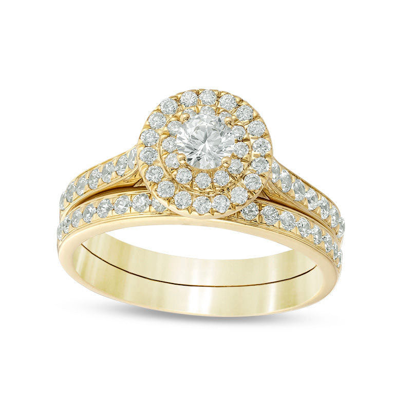 Image of ID 1 10 CT TW Natural Diamond Double Frame Bridal Engagement Ring Set in Solid 10K Yellow Gold