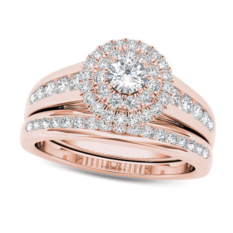 Image of ID 1 10 CT TW Natural Diamond Double Frame Bridal Engagement Ring Set in Solid 14K Rose Gold