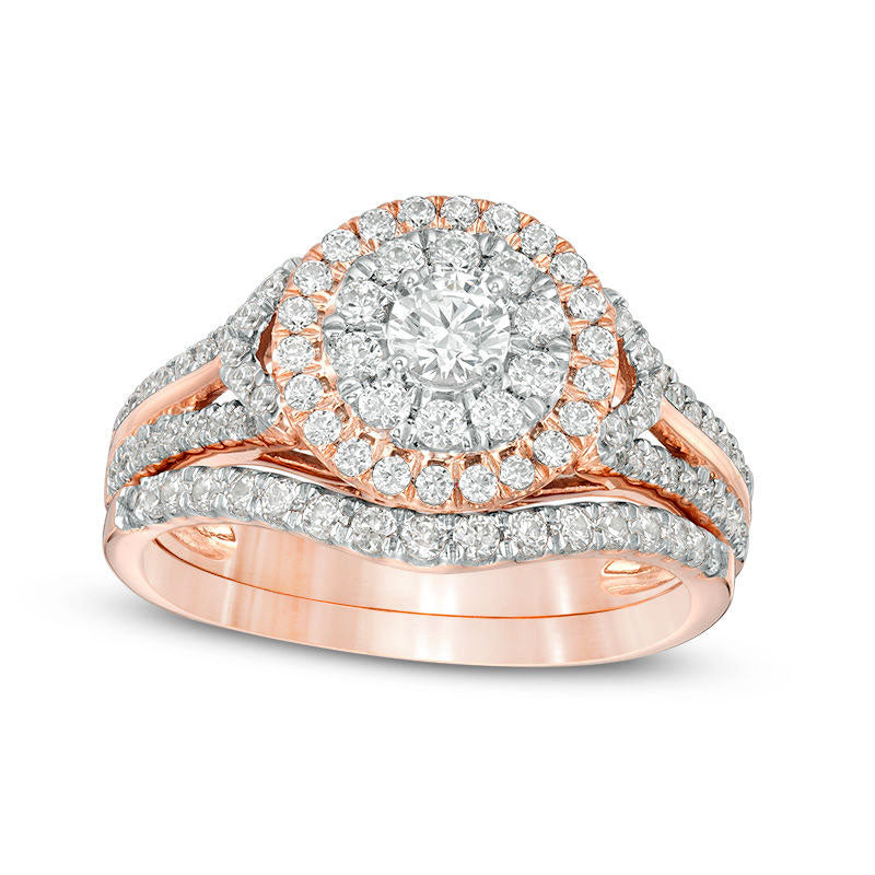Image of ID 1 10 CT TW Natural Diamond Double Frame Collar Bridal Engagement Ring Set in Solid 10K Rose Gold