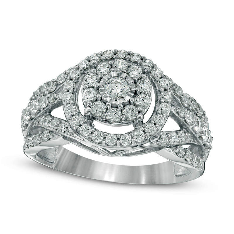 Image of ID 1 10 CT TW Natural Diamond Double Frame Layered Crossover Shank Engagement Ring in Solid 10K White Gold