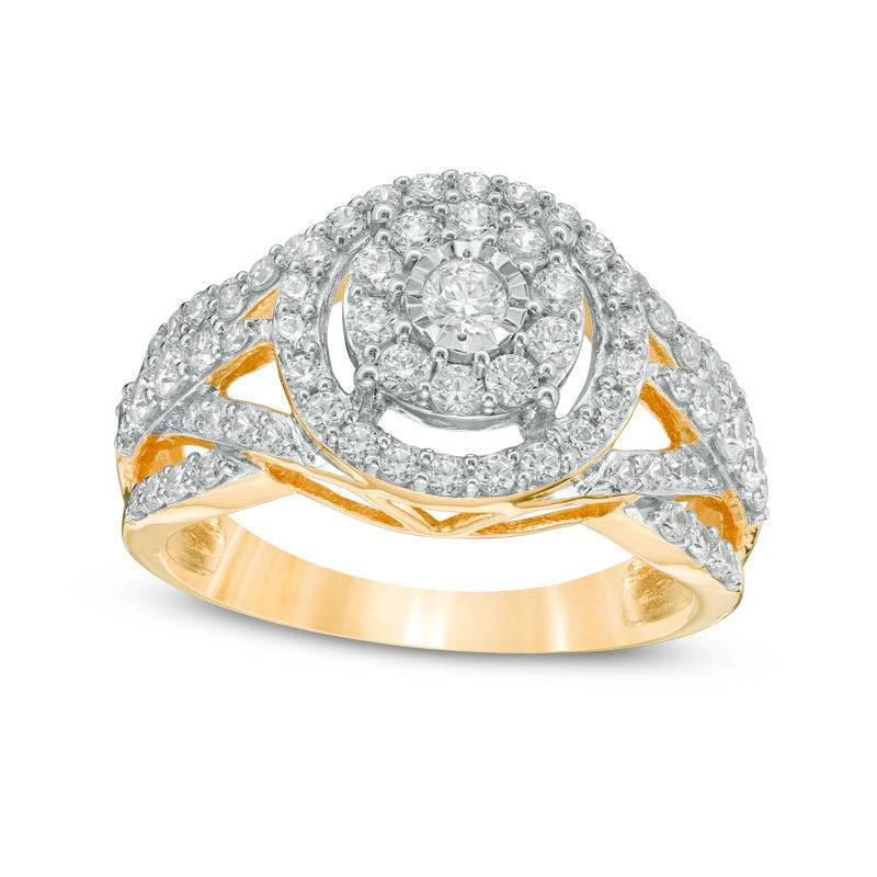 Image of ID 1 10 CT TW Natural Diamond Double Frame Layered Crossover Shank Engagement Ring in Solid 10K Yellow Gold