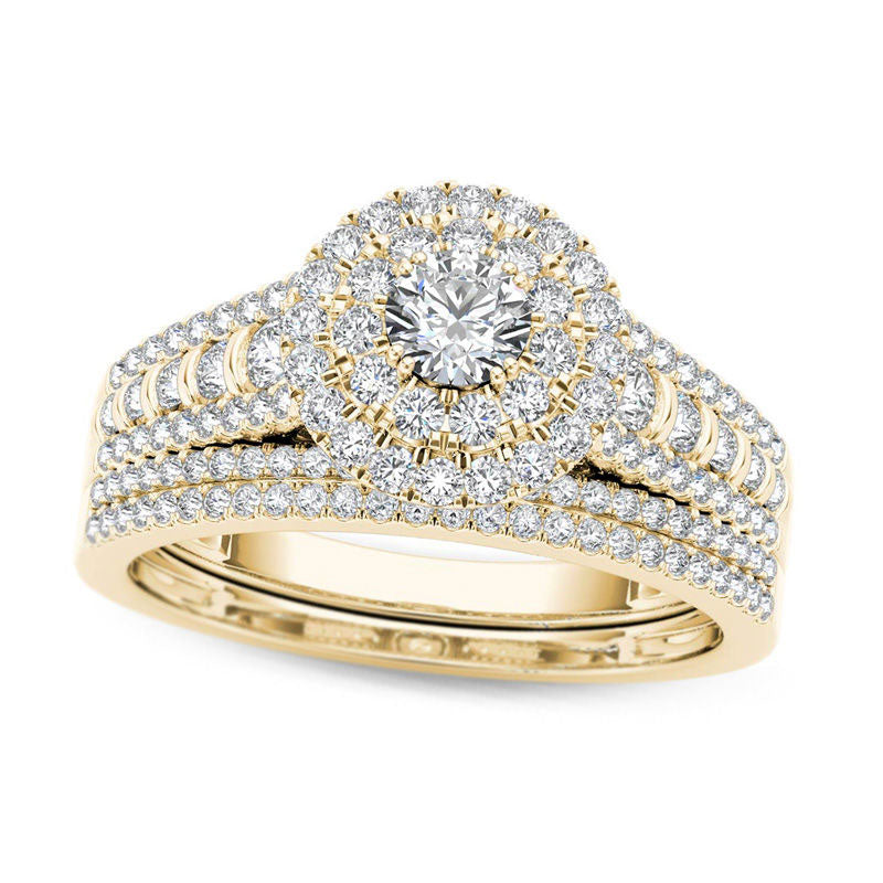 Image of ID 1 10 CT TW Natural Diamond Double Frame Multi-Row Bridal Engagement Ring Set in Solid 14K Gold