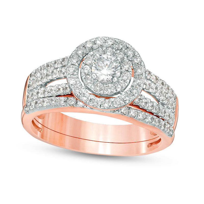 Image of ID 1 10 CT TW Natural Diamond Double Frame Multi-Row Engagement Ring in Solid 14K Rose Gold