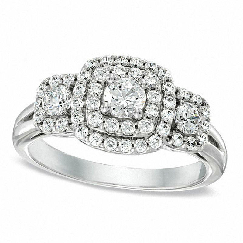 Image of ID 1 10 CT TW Natural Diamond Double Frame Three Stone Ring in Solid 10K White Gold