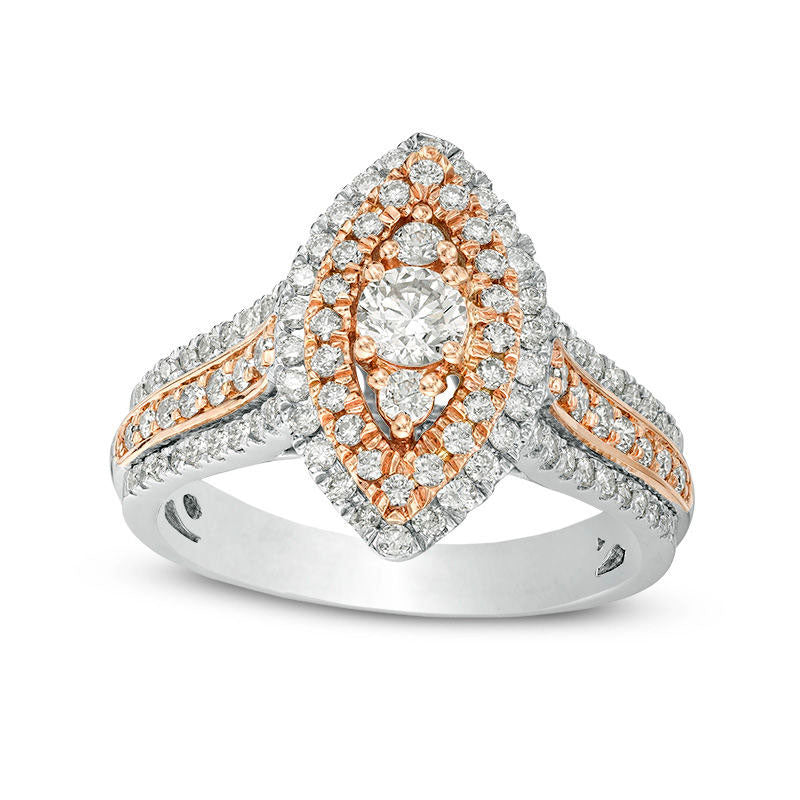 Image of ID 1 10 CT TW Natural Diamond Double Marquise Frame Multi-Row Engagement Ring in Solid 10K Two-Tone Gold