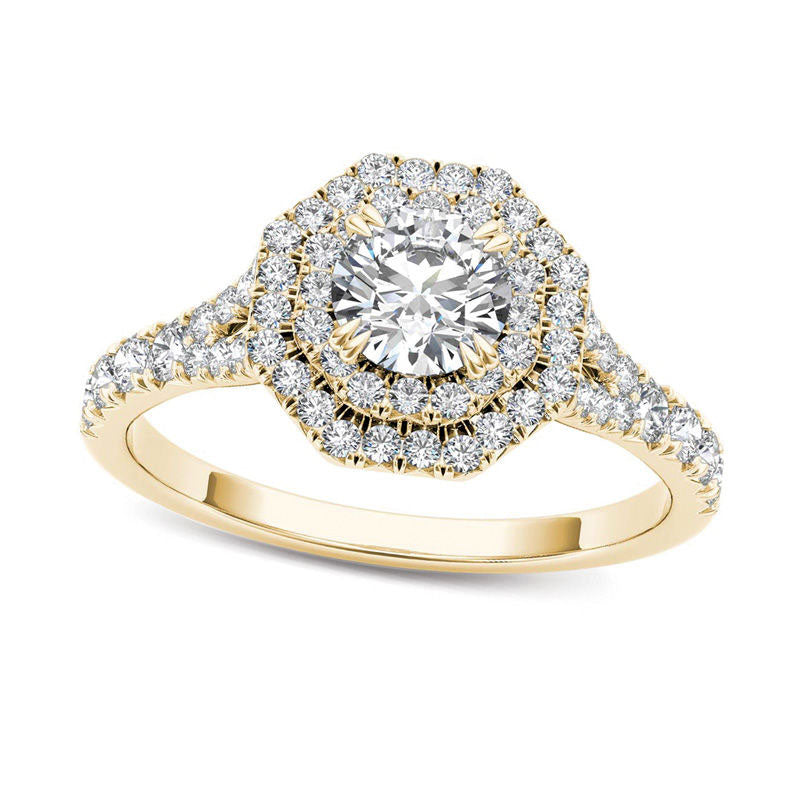 Image of ID 1 10 CT TW Natural Diamond Double Octagonal Frame Engagement Ring in Solid 14K Gold