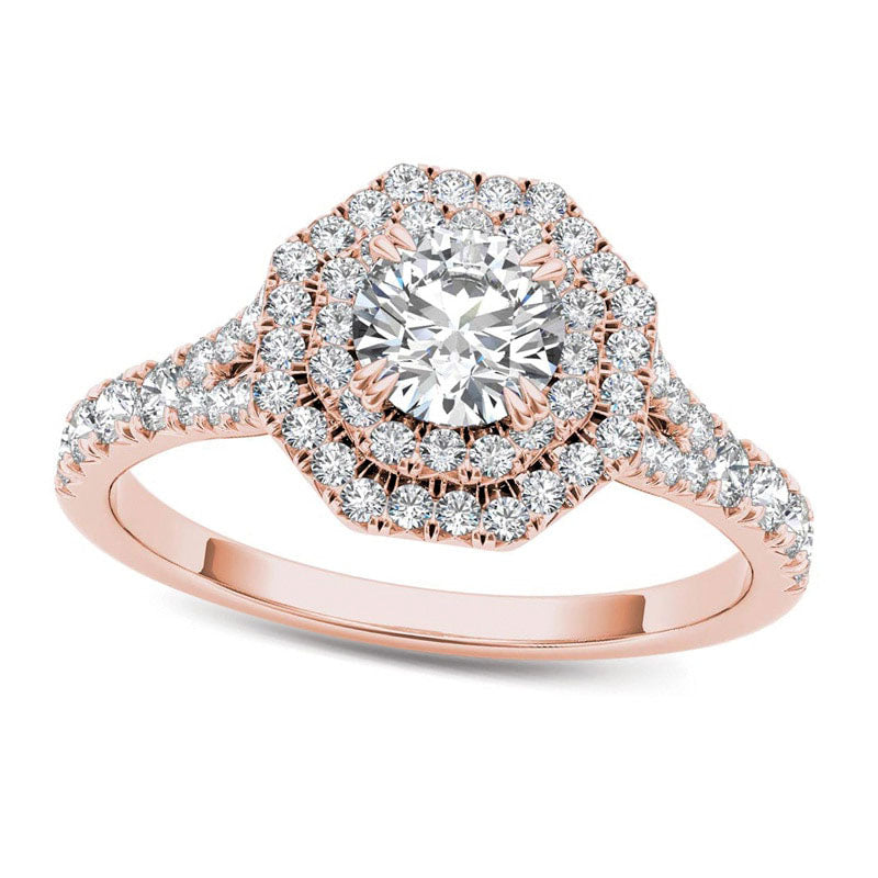 Image of ID 1 10 CT TW Natural Diamond Double Octagonal Frame Engagement Ring in Solid 14K Rose Gold