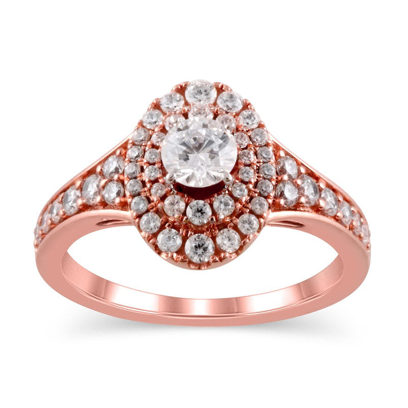Image of ID 1 10 CT TW Natural Diamond Double Oval Frame Engagement Ring in Solid 14K Rose Gold