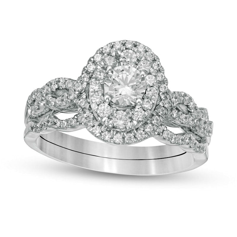 Image of ID 1 10 CT TW Natural Diamond Double Oval Frame Twist Shank Bridal Engagement Ring Set in Solid 10K White Gold