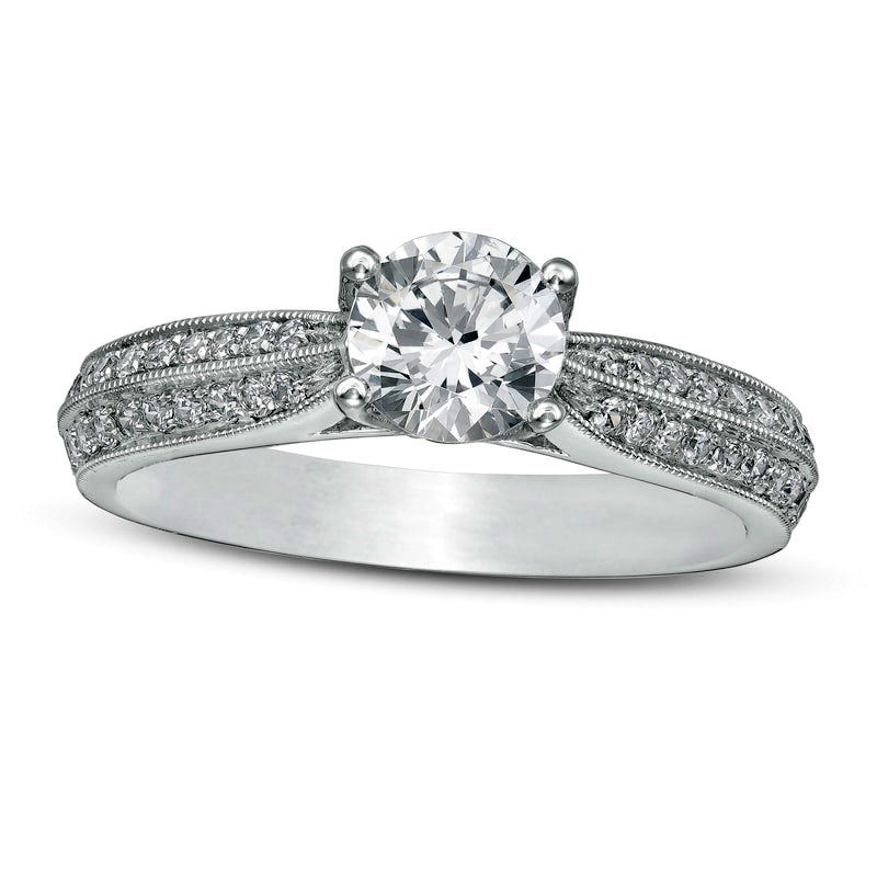 Image of ID 1 10 CT TW Natural Diamond Double Row Antique Vintage-Style Engagement Ring in Solid 14K White Gold