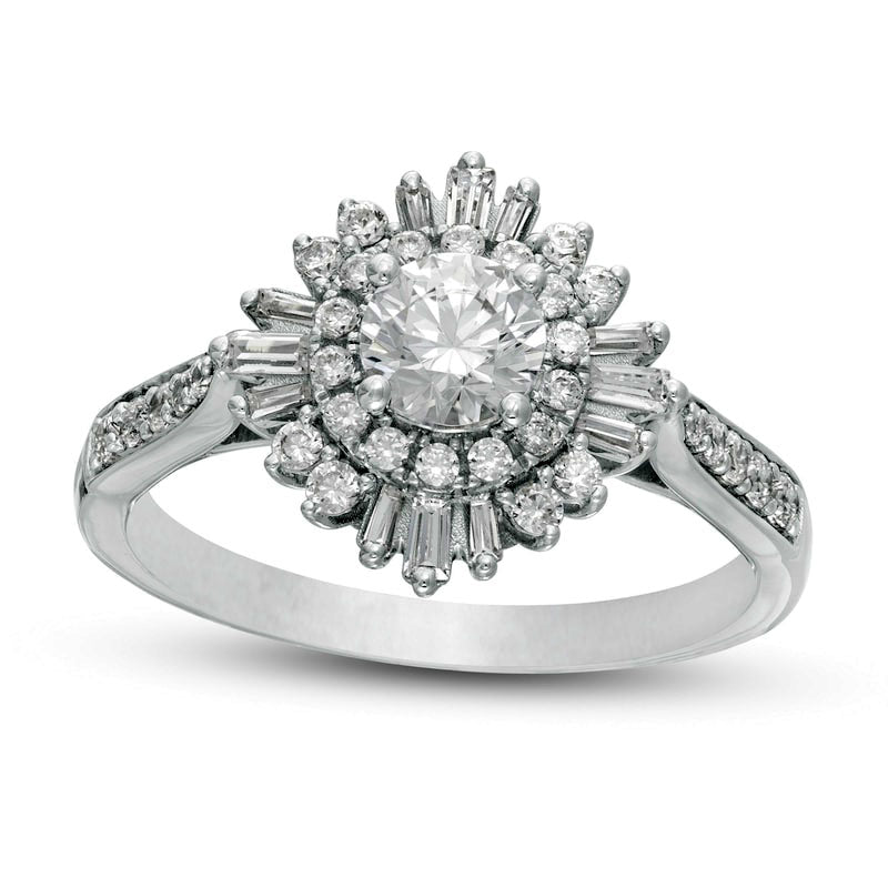 Image of ID 1 10 CT TW Natural Diamond Double Starburst Frame Engagement Ring in Solid 14K White Gold