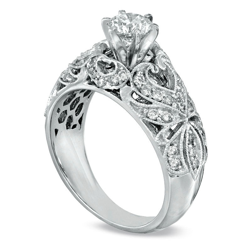 Image of ID 1 10 CT TW Natural Diamond Filigree Engagement Ring in Solid 14K White Gold