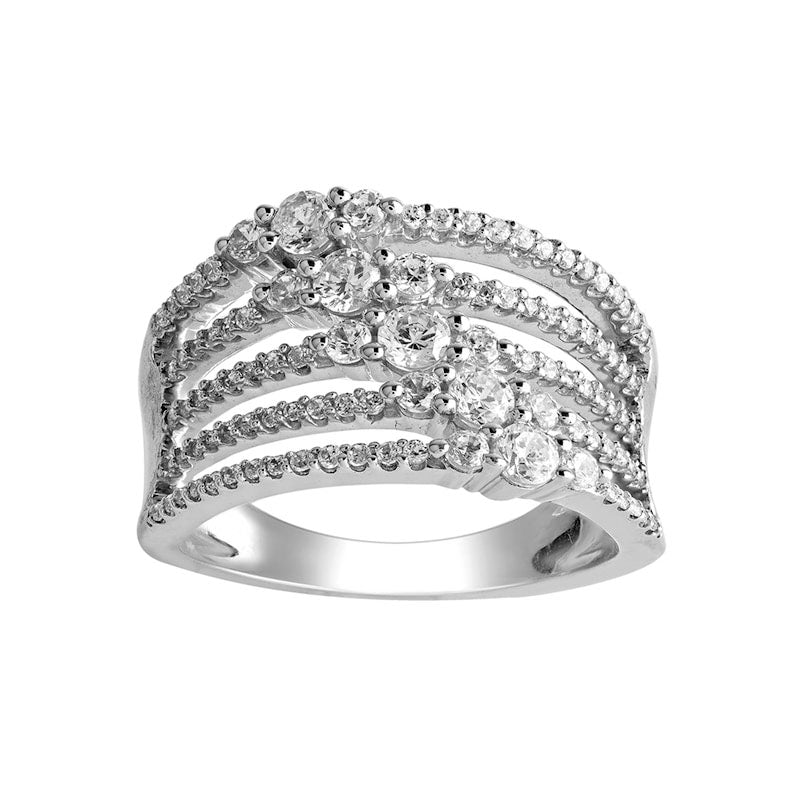 Image of ID 1 10 CT TW Natural Diamond Five Row Split Shank Ring in Solid 10K White Gold