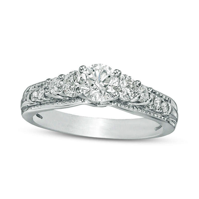 Image of ID 1 10 CT TW Natural Diamond Five Stone Antique Vintage-Style Engagement Ring in Solid 10K White Gold