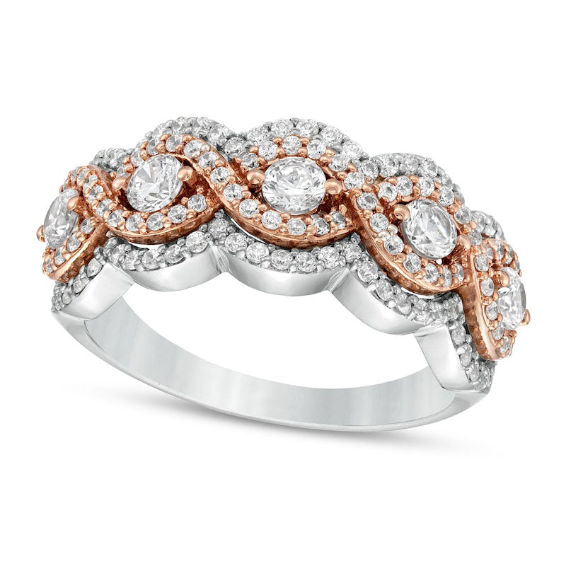 Image of ID 1 10 CT TW Natural Diamond Five Stone Twist Scallop Edge Ring in Solid 10K Two-Tone Gold