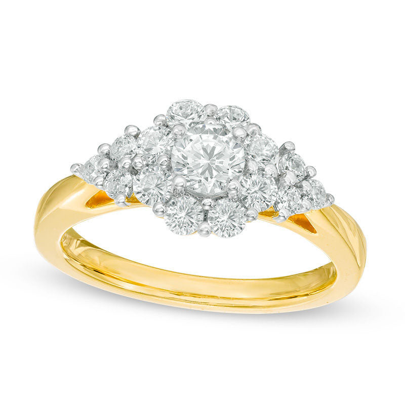 Image of ID 1 10 CT TW Natural Diamond Flower Frame with Tri-Sides Engagement Ring in Solid 14K Gold