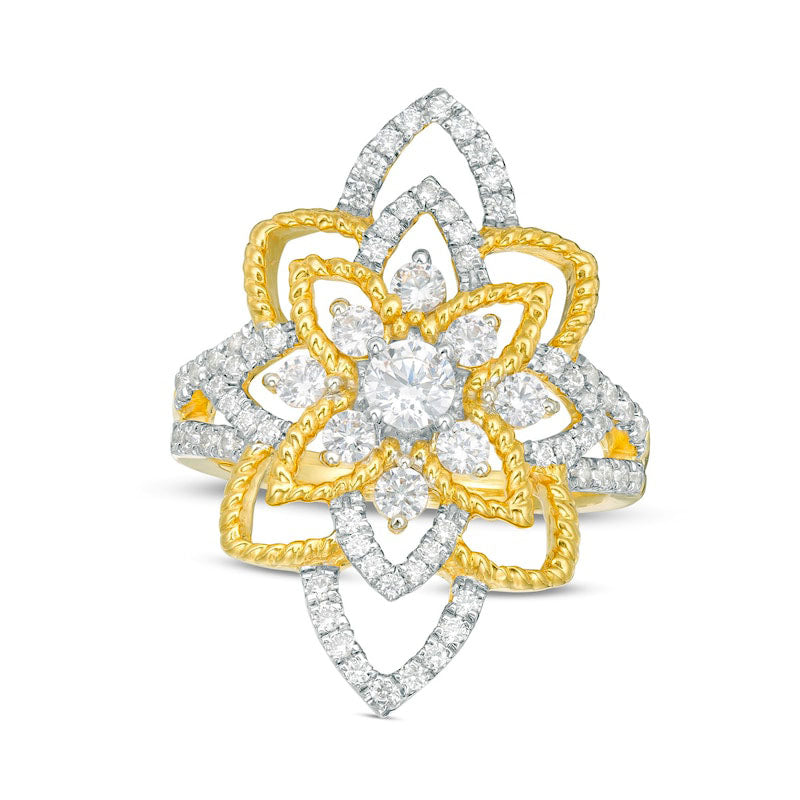 Image of ID 1 10 CT TW Natural Diamond Flower Ring in Solid 10K Yellow Gold