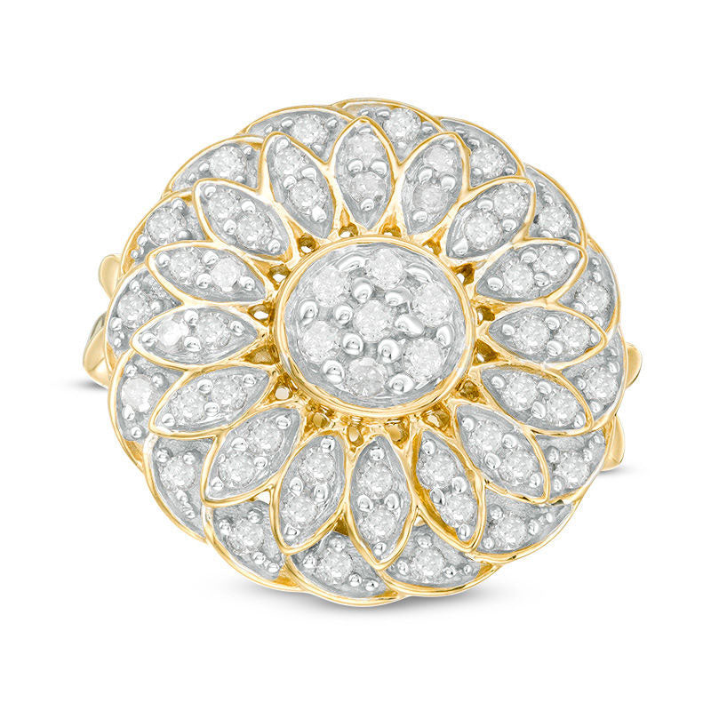 Image of ID 1 10 CT TW Natural Diamond Flower Swirl Ring in Sterling Silver with Solid 14K Gold Plate