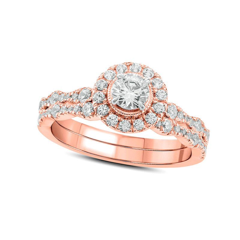 Image of ID 1 10 CT TW Natural Diamond Frame Antique Vintage-Style Bridal Engagement Ring Set in Solid 10K Rose Gold