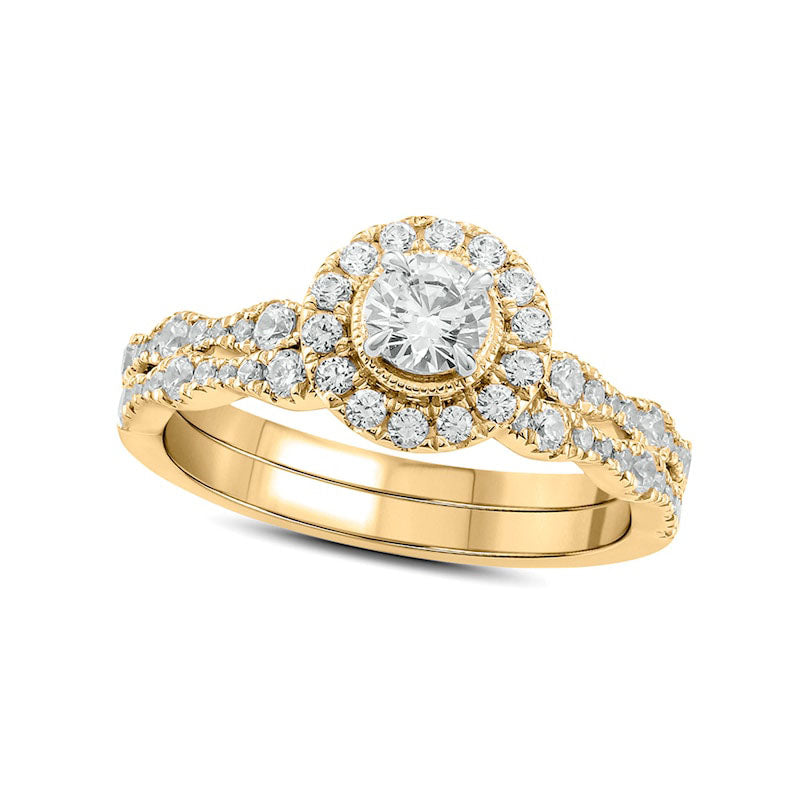 Image of ID 1 10 CT TW Natural Diamond Frame Antique Vintage-Style Bridal Engagement Ring Set in Solid 10K Yellow Gold