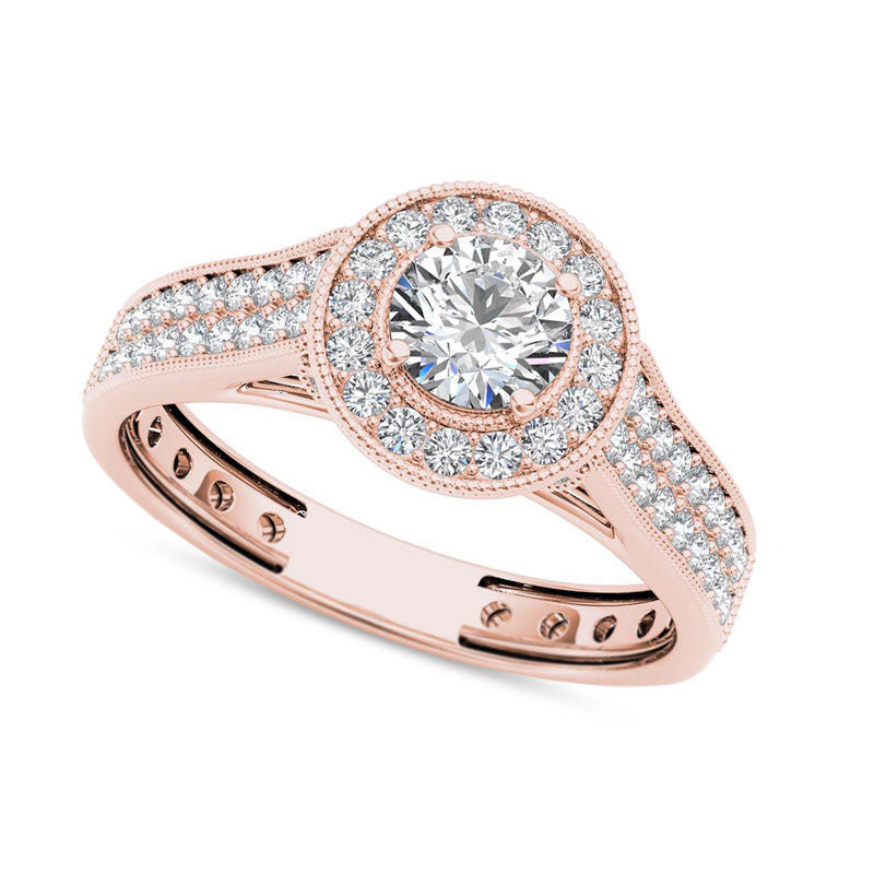 Image of ID 1 10 CT TW Natural Diamond Frame Antique Vintage-Style Double Row Engagement Ring in Solid 14K Rose Gold