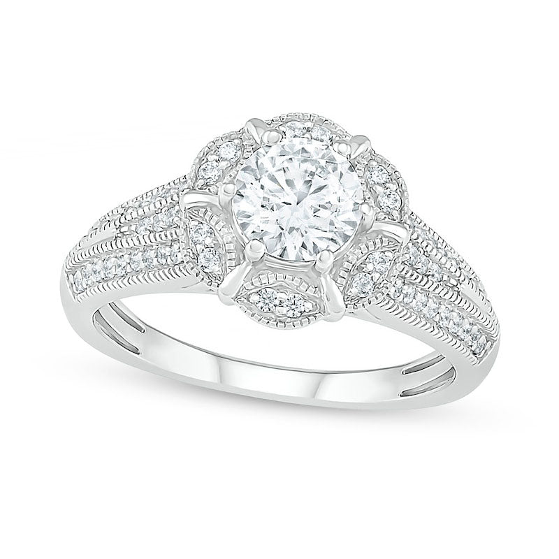 Image of ID 1 10 CT TW Natural Diamond Frame Antique Vintage-Style Engagement Ring in Solid 10K White Gold