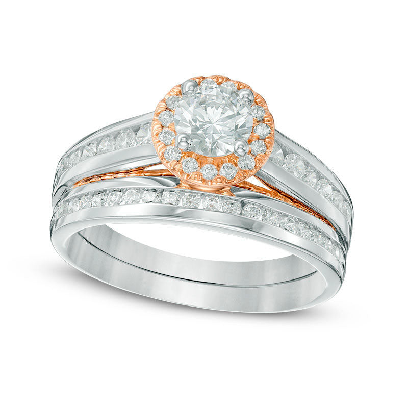 Image of ID 1 10 CT TW Natural Diamond Frame Bridal Engagement Ring Set in Solid 10K Two-Tone Gold