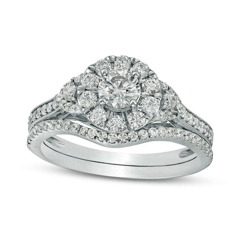 Image of ID 1 10 CT TW Natural Diamond Frame Bridal Engagement Ring Set in Solid 10K White Gold