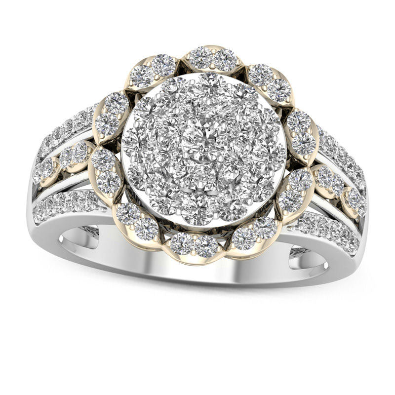 Image of ID 1 10 CT TW Natural Diamond Frame Flower Ring in Solid 10K Two-Tone Gold