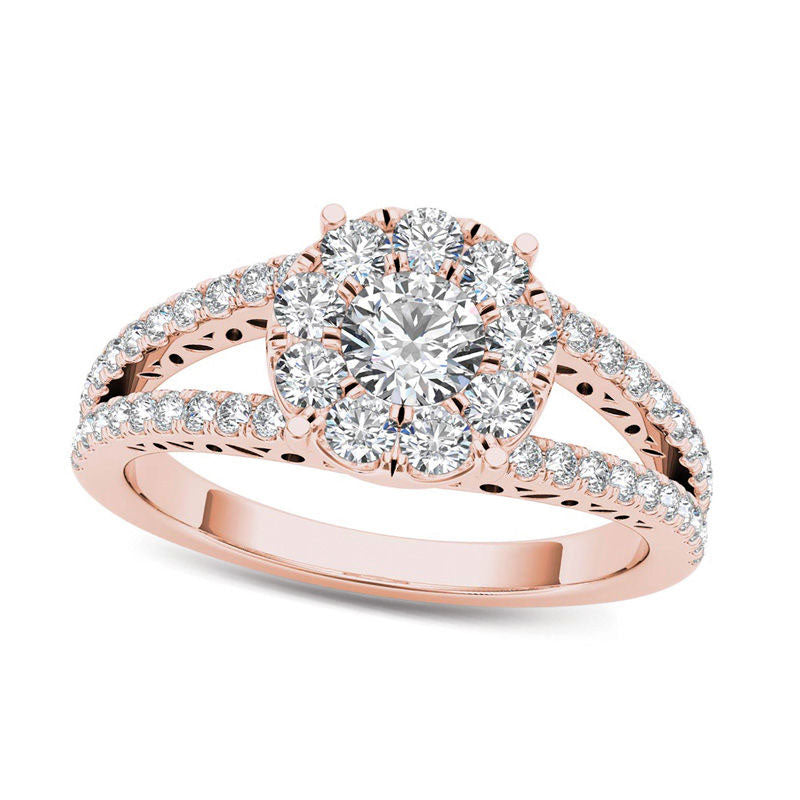 Image of ID 1 10 CT TW Natural Diamond Frame Split Shank Engagement Ring in Solid 14K Rose Gold