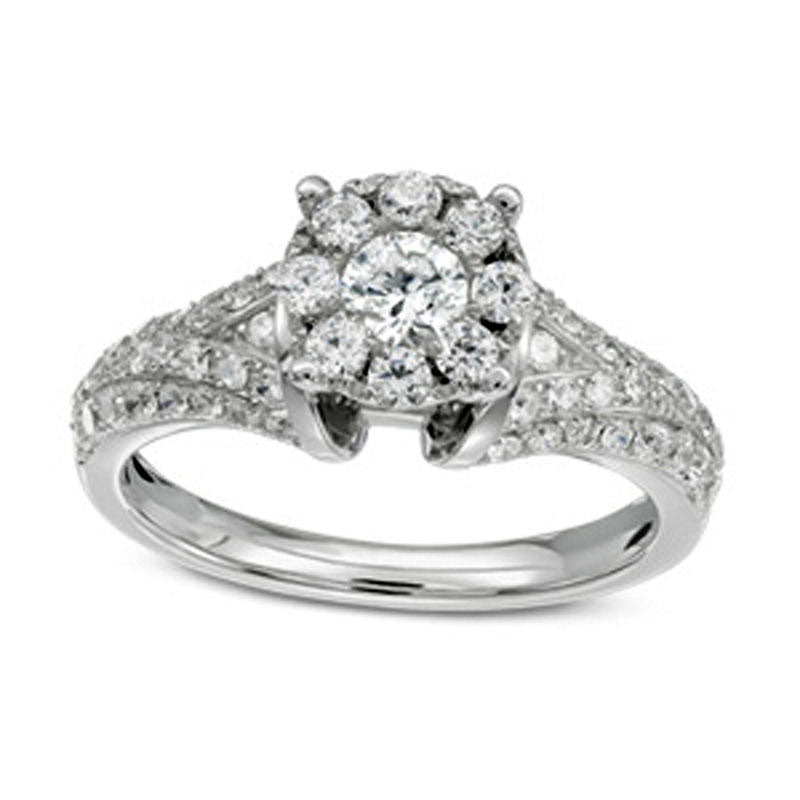 Image of ID 1 10 CT TW Natural Diamond Frame Split Shank Engagement Ring in Solid 14K White Gold