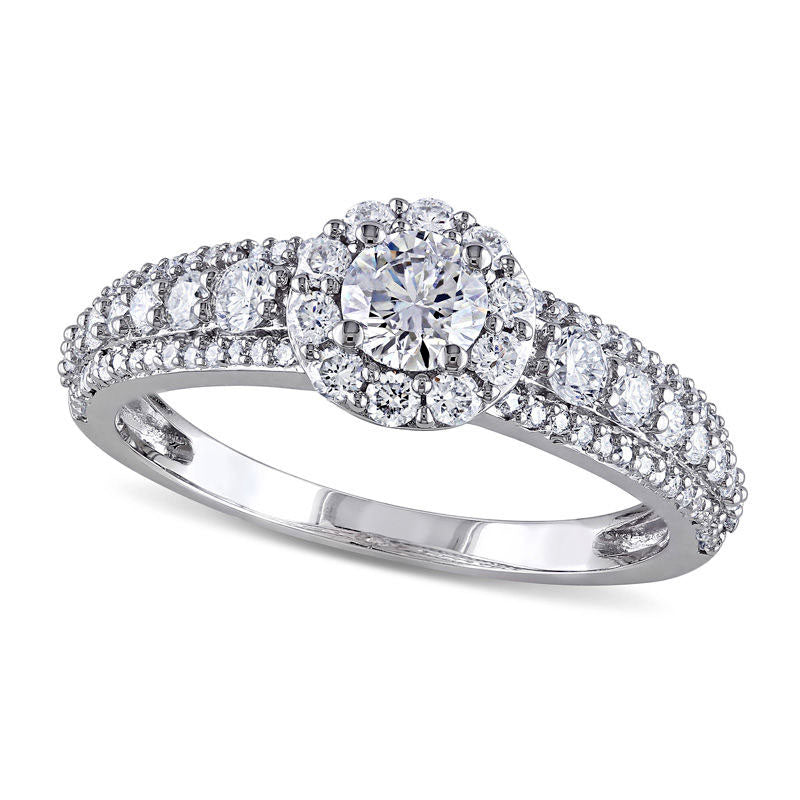Image of ID 1 10 CT TW Natural Diamond Frame Three Row Engagement Ring in Solid 14K White Gold