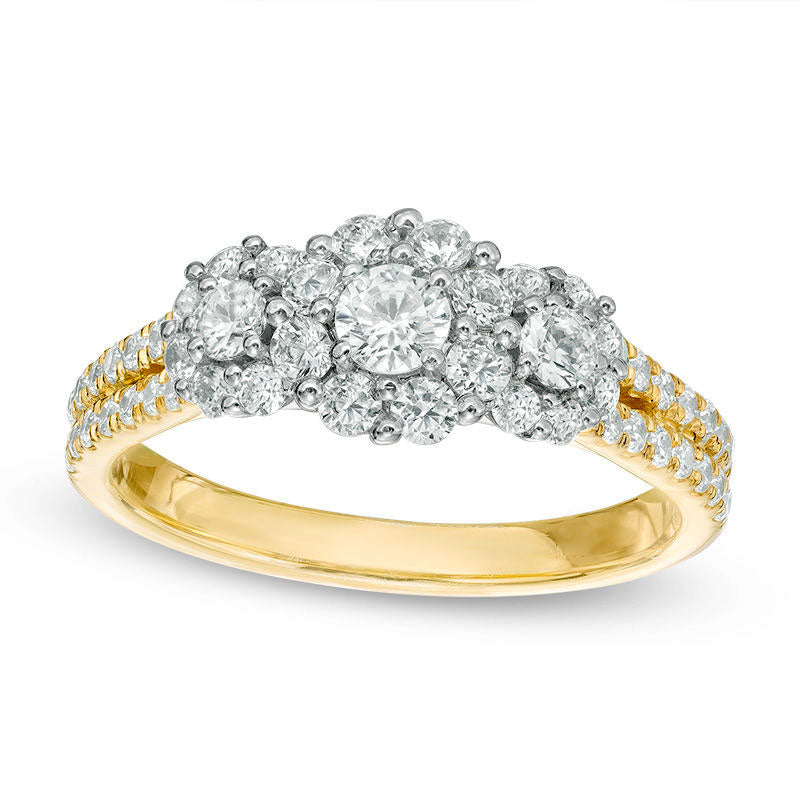 Image of ID 1 10 CT TW Natural Diamond Frame Three Stone Engagement Ring in Solid 14K Two-Tone Gold