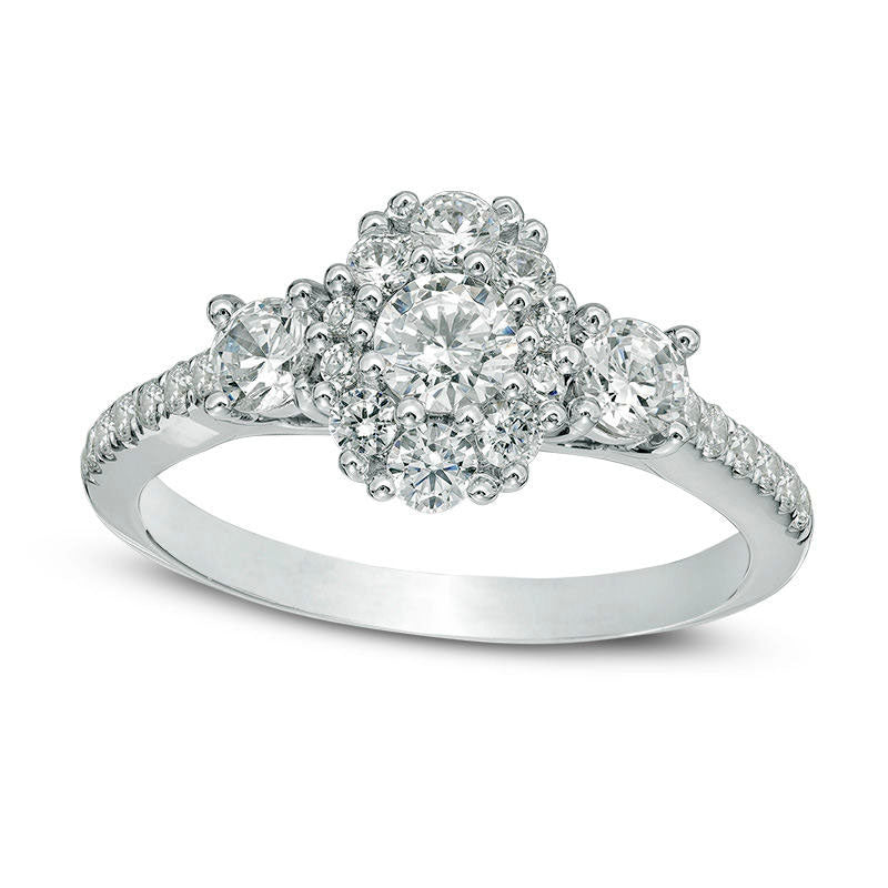 Image of ID 1 10 CT TW Natural Diamond Frame Three Stone Engagement Ring in Solid 14K White Gold