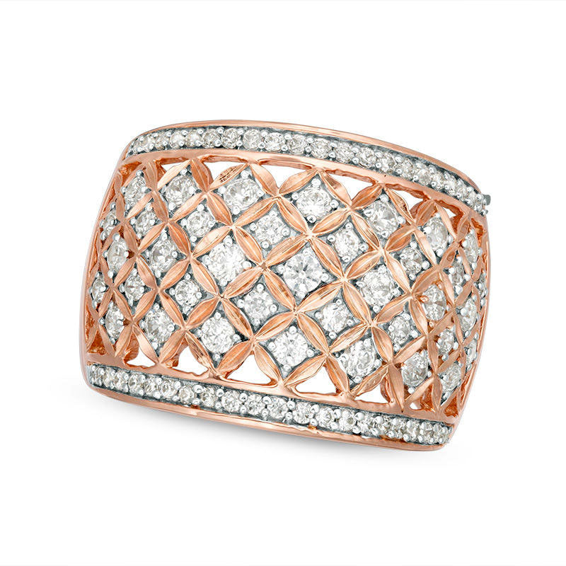 Image of ID 1 10 CT TW Natural Diamond Geometric Flower Lattice Ring in Solid 14K Rose Gold