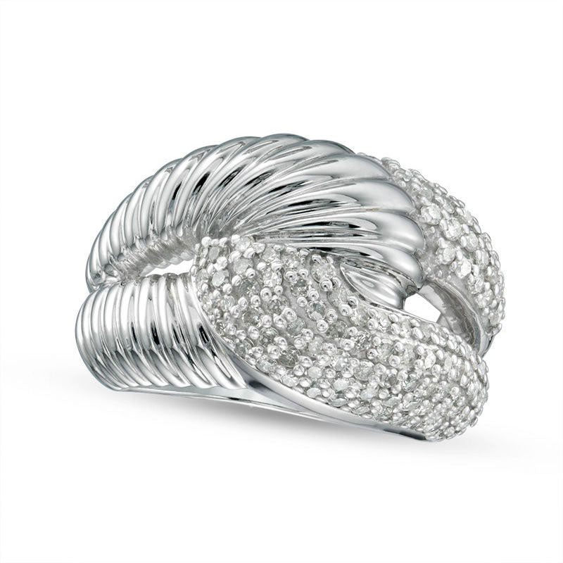 Image of ID 1 10 CT TW Natural Diamond Grooved Loop Ring in Sterling Silver