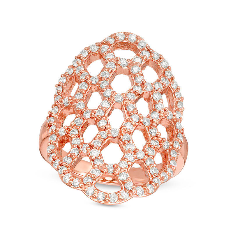 Image of ID 1 10 CT TW Natural Diamond Honeycomb Ring in Solid 14K Rose Gold