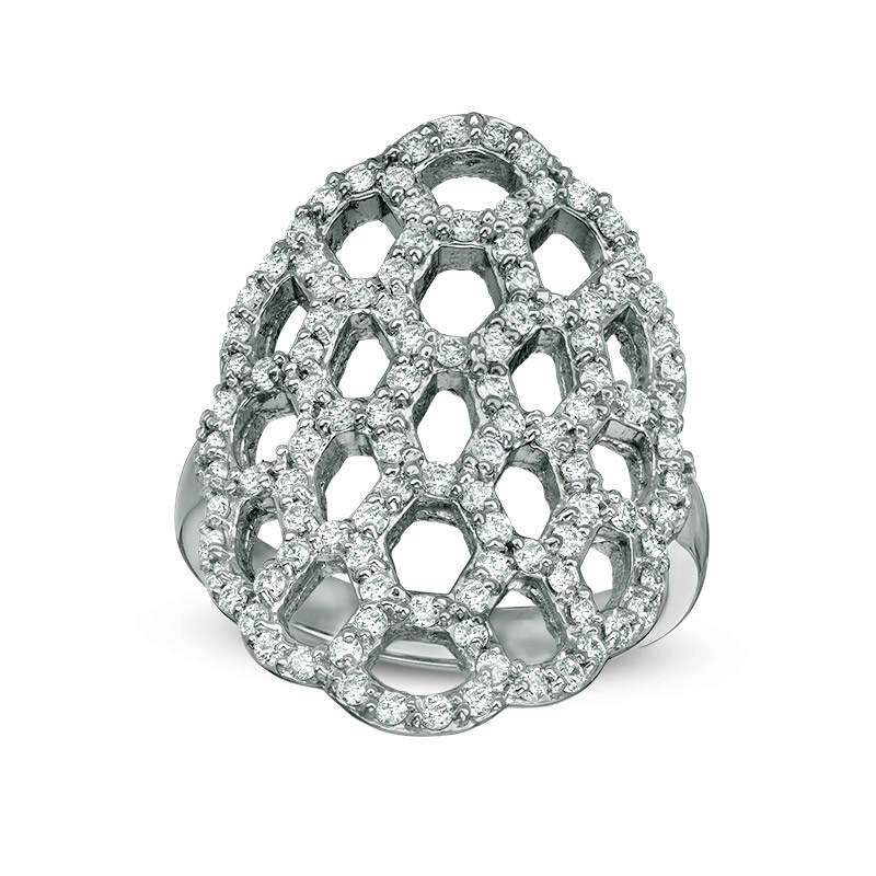 Image of ID 1 10 CT TW Natural Diamond Honeycomb Ring in Solid 14K White Gold