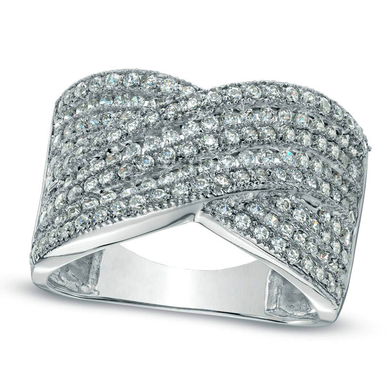 Image of ID 1 10 CT TW Natural Diamond Layered Criss-Cross Anniversary Ring in Solid 10K White Gold