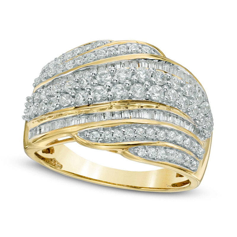 Image of ID 1 10 CT TW Natural Diamond Layered Wave Band in Solid 10K Yellow Gold