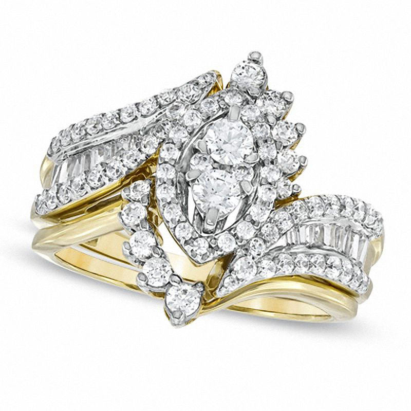 Image of ID 1 10 CT TW Natural Diamond Marquise Cluster Bridal Engagement Ring Set in Solid 14K Gold