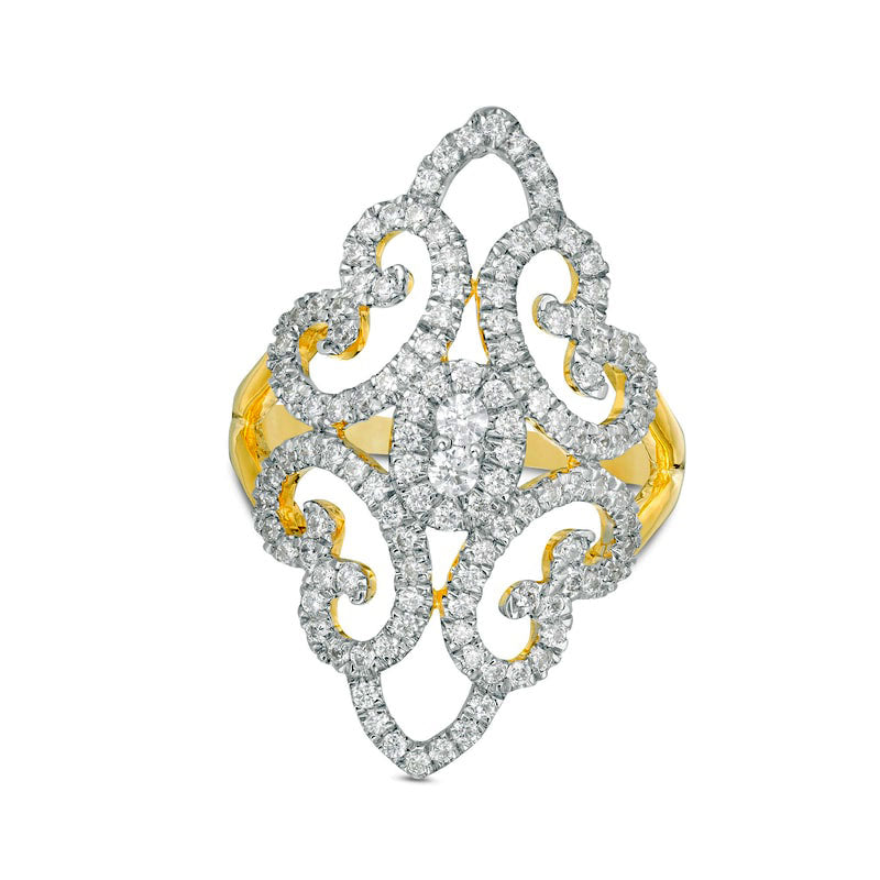 Image of ID 1 10 CT TW Natural Diamond Marquise Filigree Swirl Ring in Solid 10K Yellow Gold