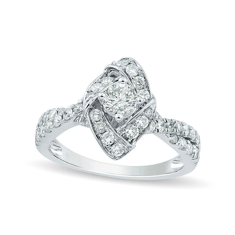Image of ID 1 10 CT TW Natural Diamond Marquise Love Knot Frame Engagement Ring in Solid 14K White Gold
