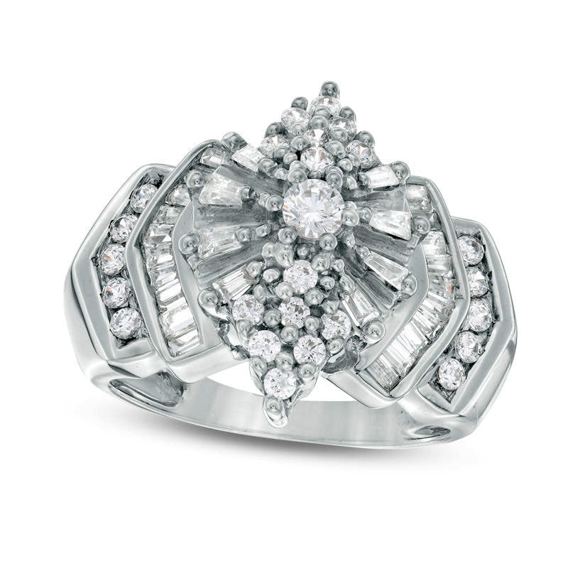 Image of ID 1 10 CT TW Natural Diamond Marquise Starburst Frame Ring in Solid 14K White Gold