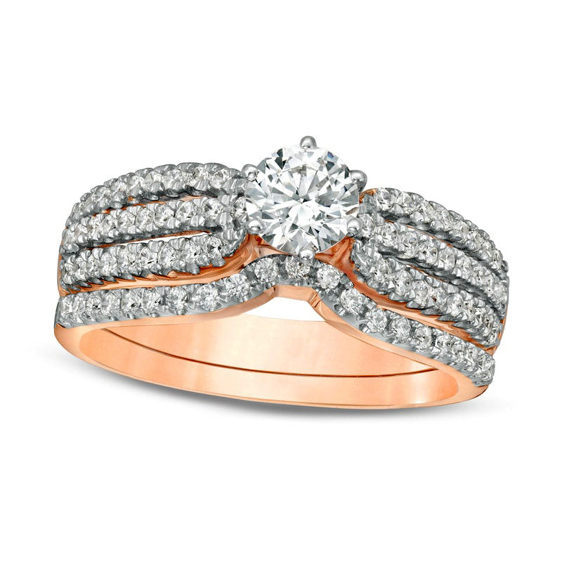 Image of ID 1 10 CT TW Natural Diamond Multi-Row Bridal Engagement Ring Set in Solid 14K Rose Gold