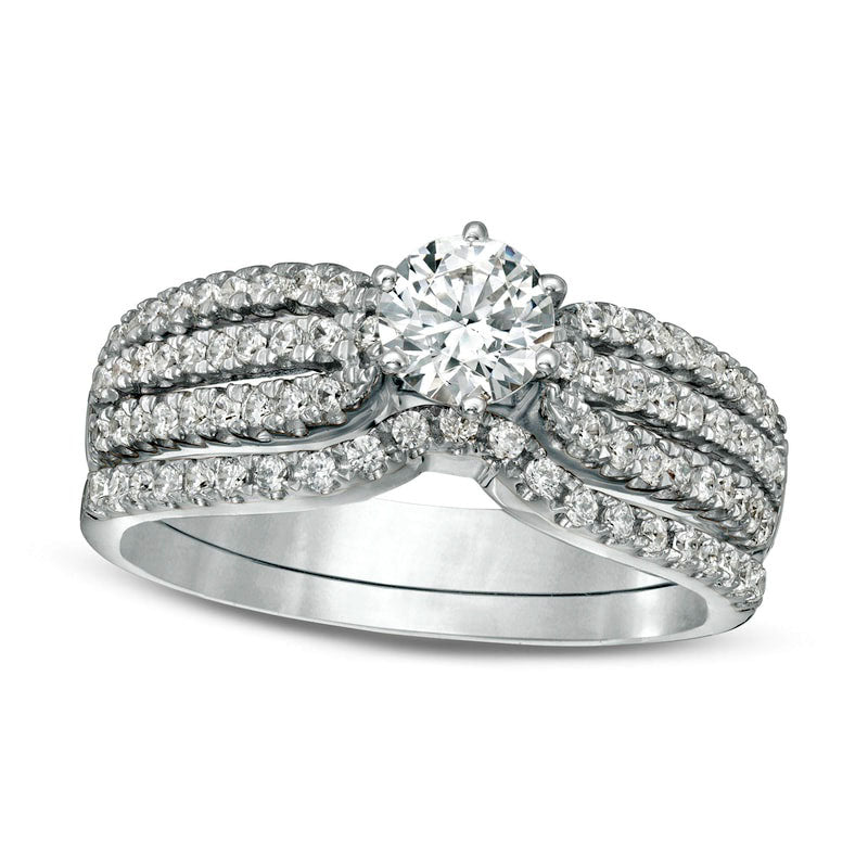 Image of ID 1 10 CT TW Natural Diamond Multi-Row Bridal Engagement Ring Set in Solid 14K White Gold