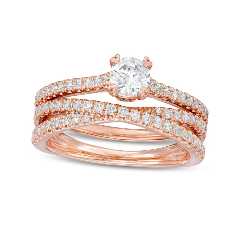 Image of ID 1 10 CT TW Natural Diamond Multi-Row Crossover Bridal Engagement Ring Set in Solid 14K Rose Gold