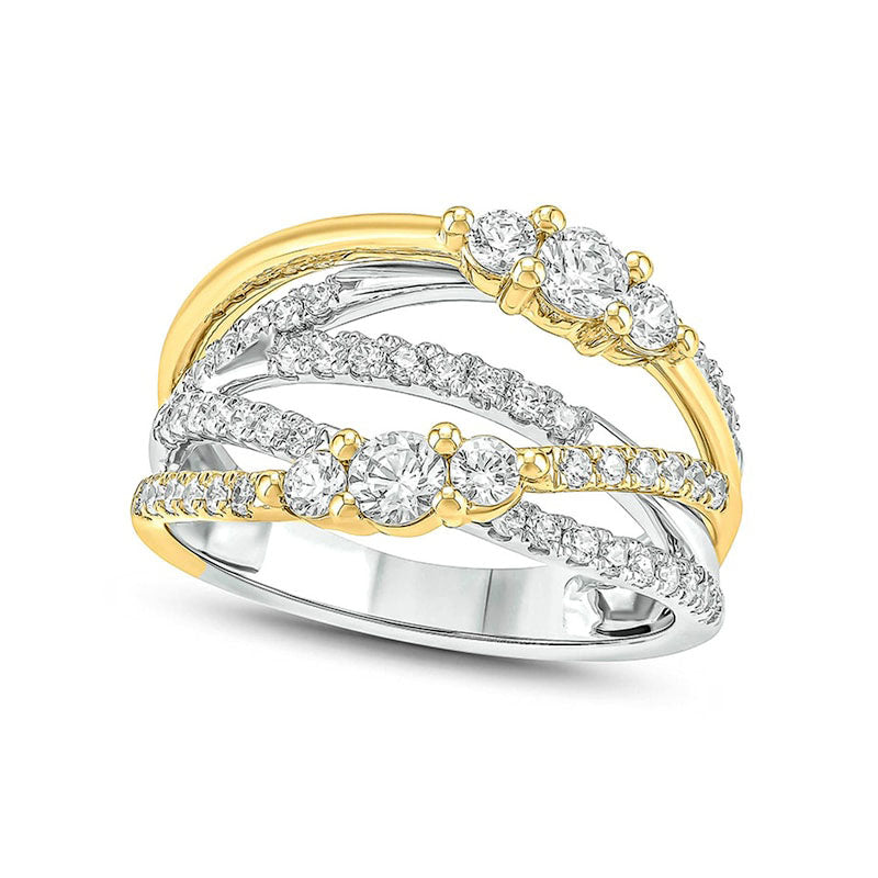 Image of ID 1 10 CT TW Natural Diamond Multi-Row Crossover Split Shank Ring in Solid 10K Two-Tone Gold